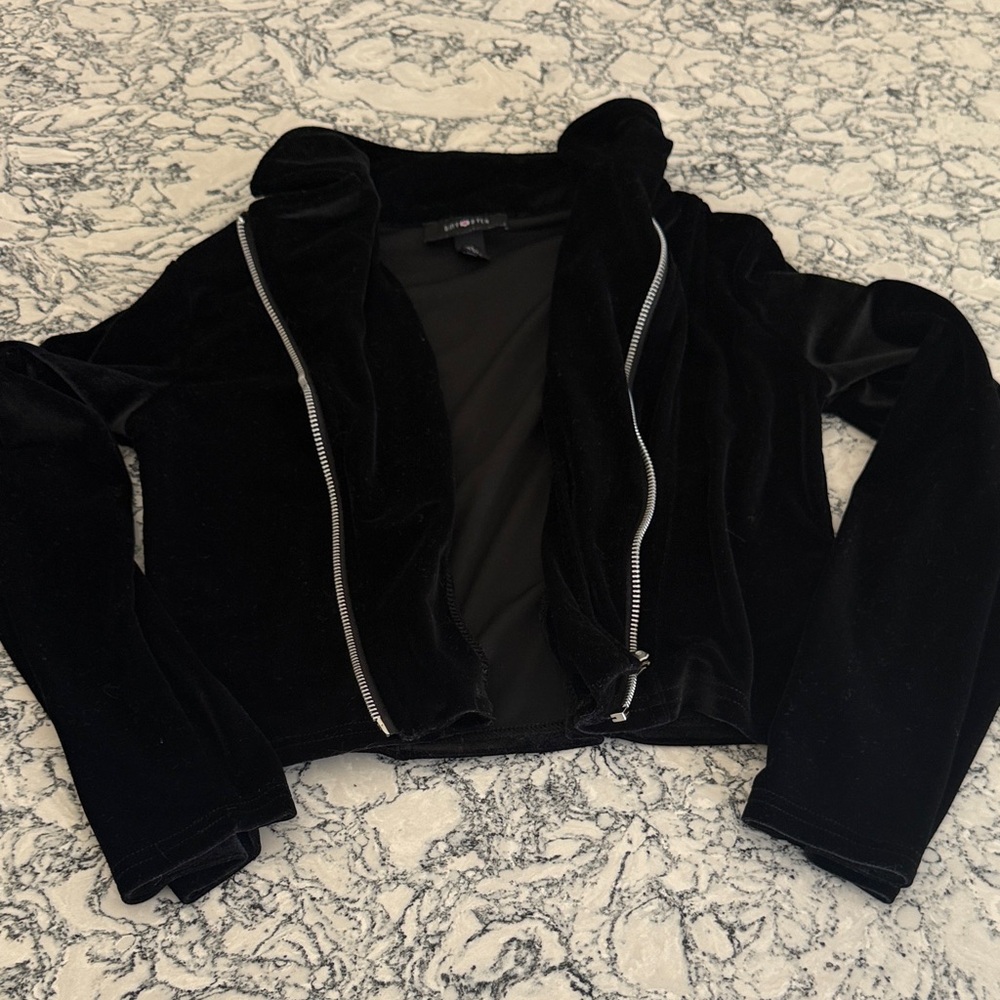 Black Velvet Zip-Front Girls Jacket